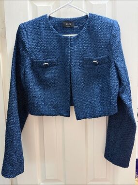 VICI Navy Textured Cropped Bouclé Blazer